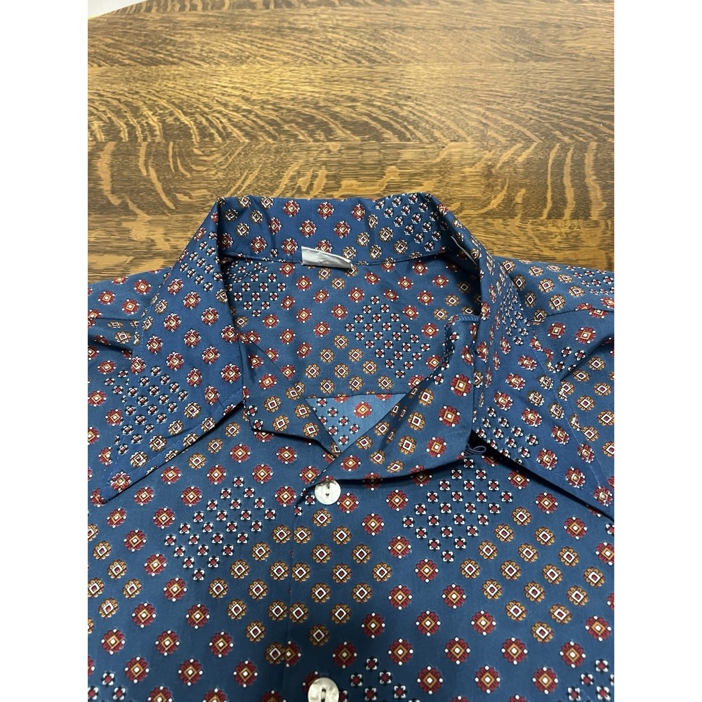 Vintage Don Loper Duke Hollywood Shirt Mens 3X Blue Geometric 70s Disco
